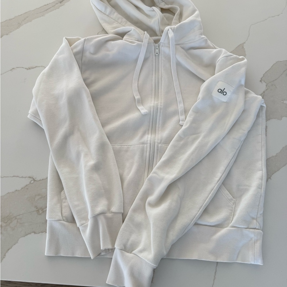 ALO Yoga Cream Zip-Up Hoodie